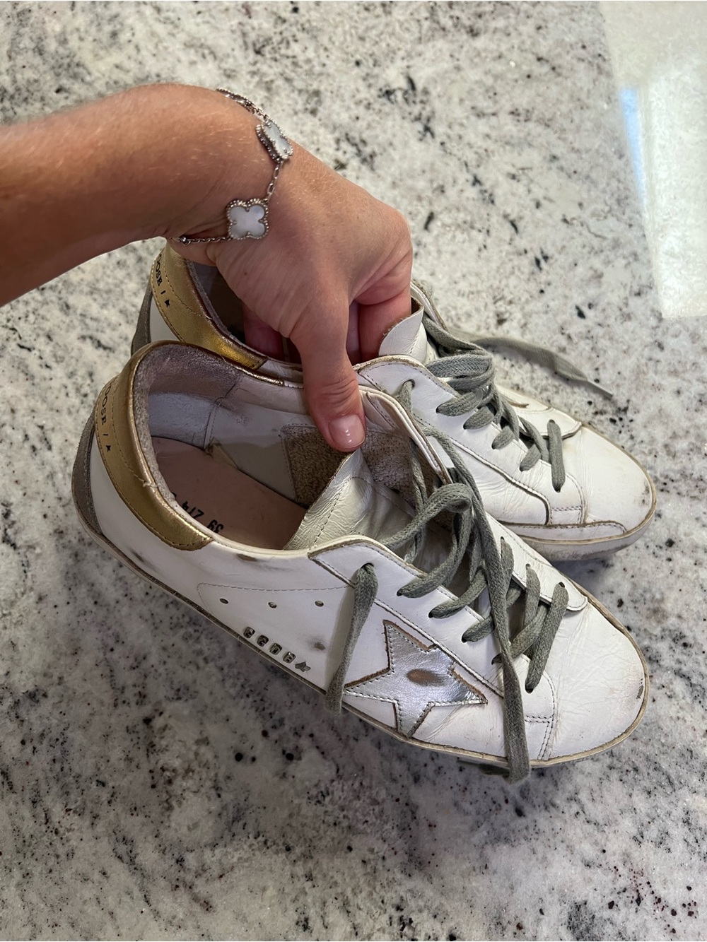 Golden Goose White Leather Sneakers with Gold and Silver Star
